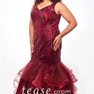 Sydney's Closet Burgundy Sequin Mermaid Prom Dress